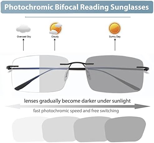 СУГЛС Фотохромни Бифокални Очила За Читање За Мажи Сина Светлина Блокирање На Транзицијата Бифокали Без Обрач Жени Читатели На Титаниум
