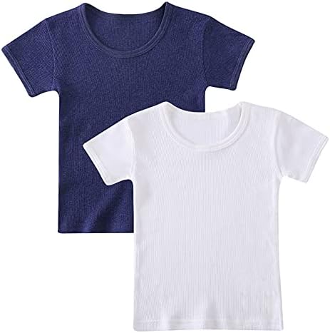 Детски момчиња Девојки со кратки ракави со кратки ракави на вратот на вратот Мали деца летна маица, 24 месеци-5 години