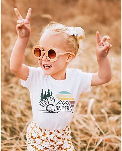 Среќна камперска кошула дете бебе смешно симпатично кампување на отворено тематски тематски графички маички унисекс маици за пешачење