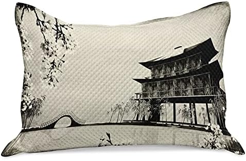 Амбесон јапонски плетен ватенка перница, стил на сликање мастило Пејзаж од далечна источна земја Традиционална куќа и природа, стандардна