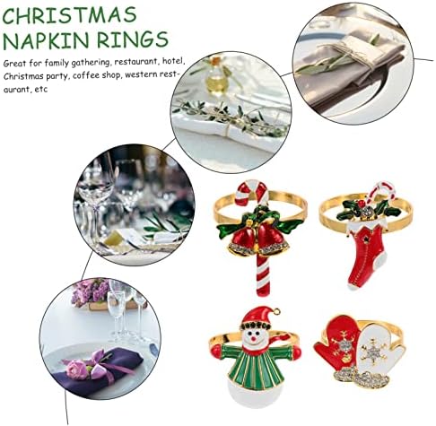 Холибана 4 парчиња Божиќна салфетка тока шеќер бонбони трска од рингони прстен санта украс клип за салфетка ринглани прстени за салфетка Божиќни