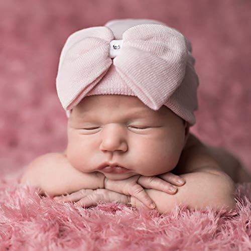 Мелодиптичност новороденче капа со лак - Бебе гравчиња за глава за девојчиња - меки плетени и слатки есенски зимски болнички капачиња