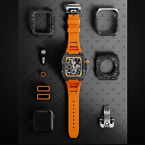 КУЌИШТЕ За Луксузни Ремени Од Јаглеродни Влакна за Apple Watch 8 7 45mm Бенд Покрие Флуор Гумен Мод Комплет за iwatch 6 5 4
