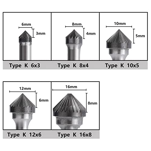 Ротациони датотеки на 6мм Шанк со единечен исечен карбид бит тип k ротационо мелење за метална алатка за обработка на дрво 1 парчиња