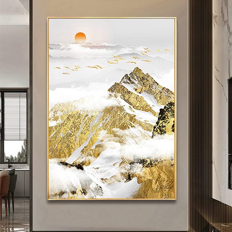 Уметнички слики, модерно апстрактно изгрејсонце злато текстура планински врв пејзаж уметнички дела рачно насликани маслени слики на платно