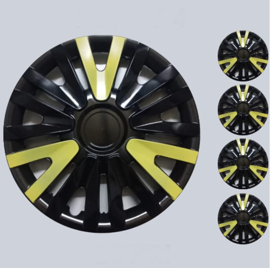 Копри сет од покривка од 4 тркала од 13 инчи црно-жолти Hubcap Snap-on Fit Fiat