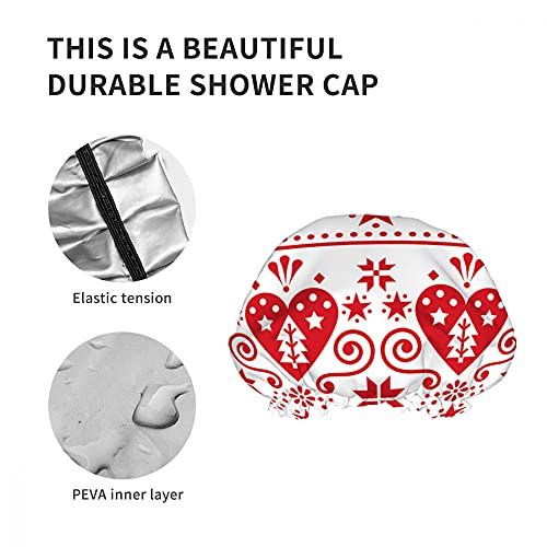Муслион нордиски стил Божиќно шема за еднократно капаче за туширање црвено и бело срцево дрво Снегулка народна дизајн Голем туш капа за туширање,