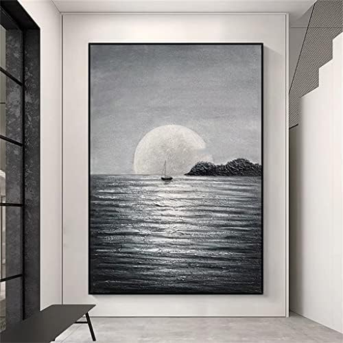 Iuljh рачно насликано црно -бел океански морски пејзаж Пејзаж масло сликарство на платно