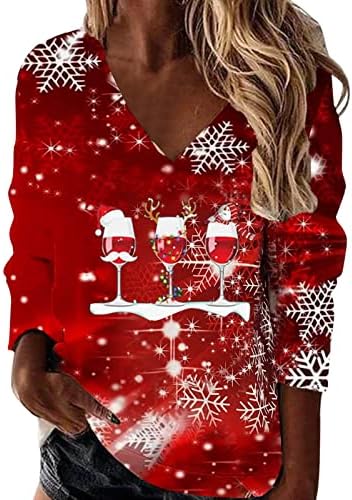 Божиќни Дуксери За Жени 2022 В Врат Светкаво Печатени Дуксери Секојдневни Врвови Со Лабави Пуловери Со Долги Ракави