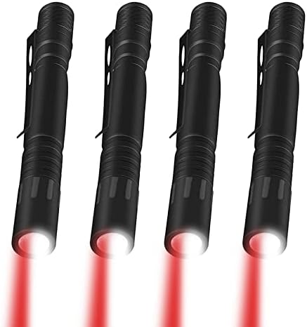 XysRZ 2 парчиња светло за џебно пенкало со црвено бело светло супер светло 2 во 1 LED фенерче за пенкало со клип за астрономија, авијација,