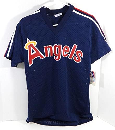 1983-90 Калифорнија Ангели празна игра издадена практика за лилјаци во Blue Jersey M 904 - Игра користена дресови на MLB