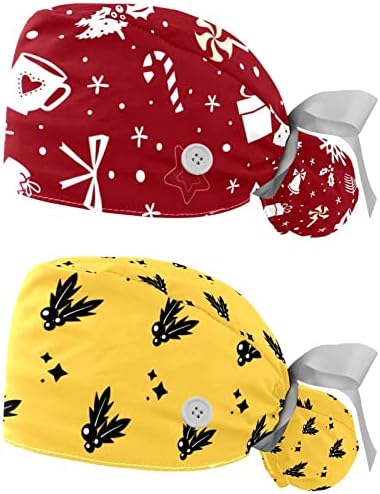 2 Пакувајте Работни Капачиња со Лента За Пот За Жени, Црвен Божиќен Елемент Среќен Божиќен Украс Торбичка За Опашка Капи За Чистење