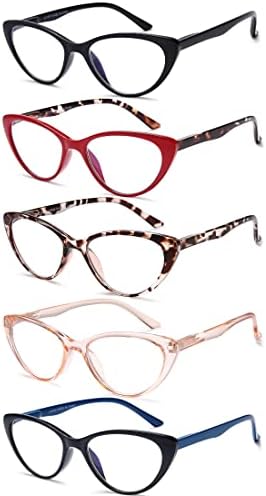 ОКО 5-Пакет Очила За Читање Мачки За Жени-Мажи Сини Светлосни Очила За Блокирање Стилски Компјутерски Читачи За Жени Против Напрегање на Очите