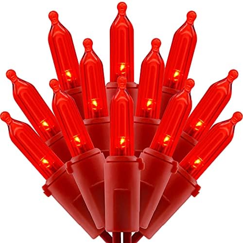 Слатка сјај црвена LED Божиќни светла со црвена жица, 66 ft 200 брои UL овластени светла за празници