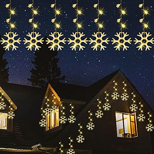 Блескав светла 100 LED 8ft Божиќни снегулки Icice Lights + 300 LED 100 ft Божиќни низа светла