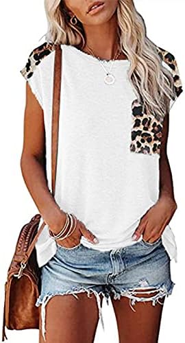 Wenенски жени летни резервоари, 2021 година модни жени обични лабави џебови од леопард o вратот маица со блуза тренингот на блузи