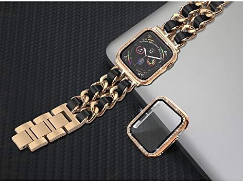 Mosonio Apple Watch Band компатибилен со iWatch Series 8/7, Iwatch Band со 2 пакувања 45 mm bling case за жени - розово злато метал ланец