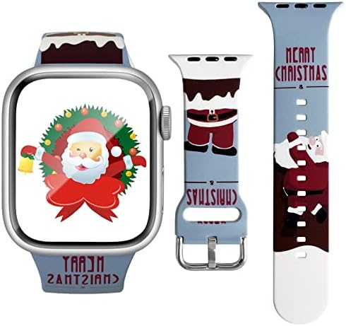 Божиќен часовник Бенд компатибилен со Apple Watch 38mm 40mm 41mm 42mm 44mm 45mm за жени подарок за мажи, мек силиконски прилагодлив Дедо Мраз