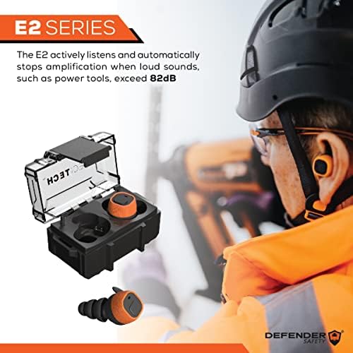 Безбедност на дефанзивец Decitech ™ E2 Електронски во заштитник на слухот на ушите, 22 NRR, ANSI S3.19/EN-352 Оценета, Активна