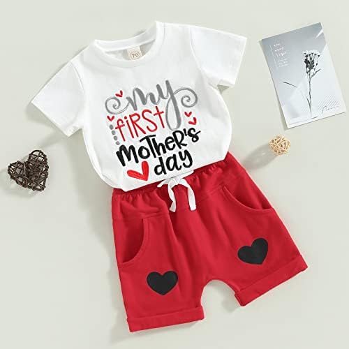 Детето бебе момче лето облека мама мама писмо печати кратки ракави маици шорцеви поставени облека за мајката на мајката