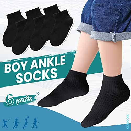 Детски момчиња чорапи со глуждот со ниско ниво на атлетски памучни спортови чорапи за мали момчиња 6 пара