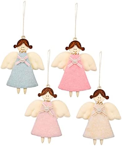 Тофику 4 парчиња ангел девојче, приврзок Вудски декор, природен декор, адорос пара Божиќ мини приврзоци кукла Дрвена Божиќна