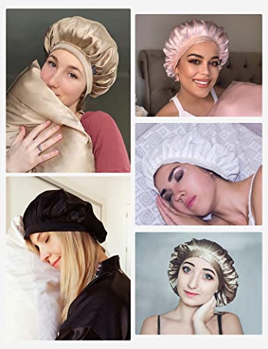 Lilysilk од свила од свила од црница, 19 мама свила ноќно спиење капаче за прилагодување на косата за спиење, розово розова