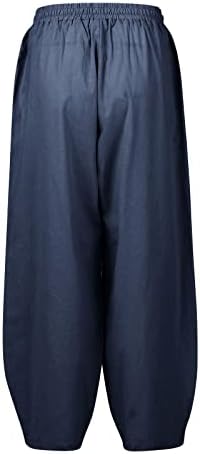NDVYXX Постелнина исечени панталони за жени 2023 плус големина широка нога висока половината плажа лабава удобни панталони со џебови