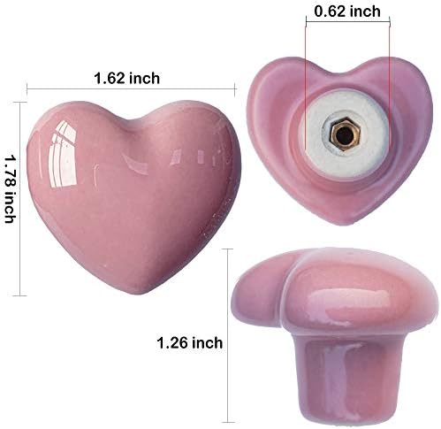 Перфин керамички фиоки копчиња за облик на срцев облик на облик на облик влече рачки со 3 завртки со големина, копчиња за кујнски