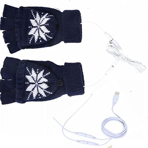 Qvkarw USB ракавици ладни зимски загреани нараквици плетени врски печати затворени топло унисекс ракавици Божиќна работа заштита нараквици ракавици