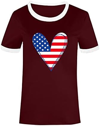Американско знаме на 4 -ти јули врвови на женски ден за независност на жените, обичен краток ракав О вратот патриотски кошула пулвер