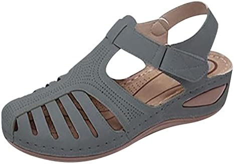 Клин -сандали за жени летни модни обични шупливи одблизу, сандал, обична цврста боја чевли за дупчење во боја