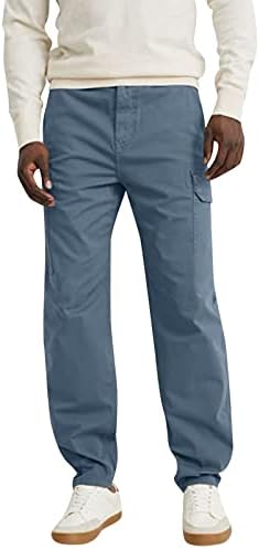 Машка на отворено поштенски патенти памук памук Четири сезони мода едноставна цврста боја лесни карго панталони за