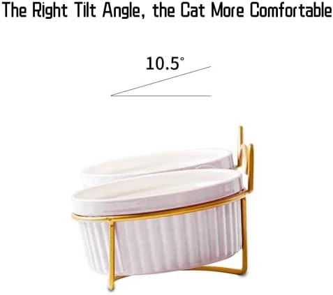 Паметни садови за мачки за мачки, двојни керамички чинии за домашни миленици со подигнат штанд за храна и вода, со комплементарна