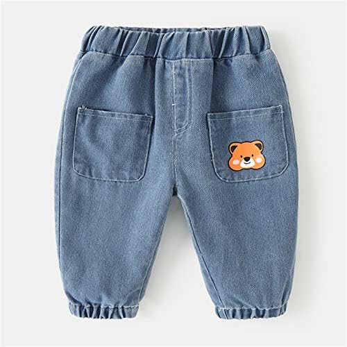 Денимски тексас панталони за момчиња девојчиња Симпатични цртани филмови за печатење фармерки еластични панталони со половината со џебови