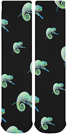 Плевелкејат Светло Зелени Камелеонски Дебели Чорапи Новина Смешно Печатење Графички Секојдневни Чорапи Со Топла Средна Цевка За Зима