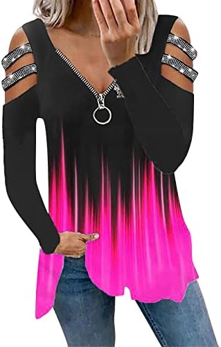 Зефотим ладно рамо врвови за жени 2023 секси цветни долги ракави што излегуваат на врвови модни обични гроздобер блузи…