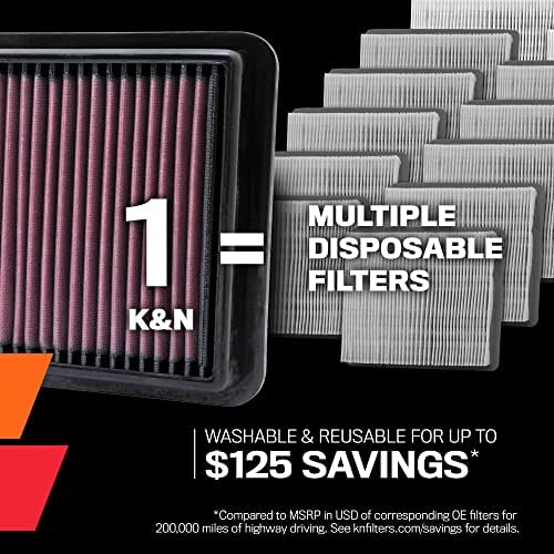 K&N Filter Air Filter: Повторно употреба, чисти на секои 75,000 милји, за перење, премија, филтер за воздух за замена на автомобили: