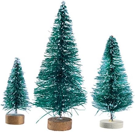 Абаодам 32 Парчиња Минијатурни Матирани Сисални Новогодишни Елки Снежни Борови Дрвја Шишиња Четкајте Дрвја Со Дрвени Основи