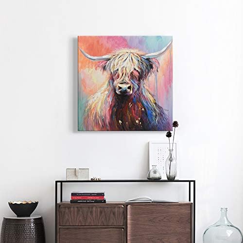 7Canvas крава сликарство животно говеда слика шарена мистериозна висорамнинска крава wallидна уметност модерна врамена платно сликарство за спална соба детска соба 24х