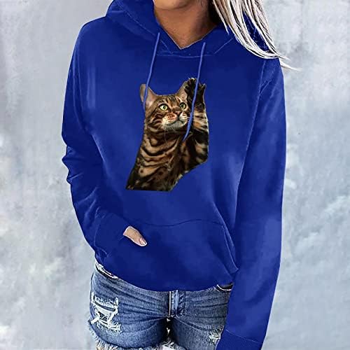 3Д мачка со маички за печатење со жени Симпатична пукачка мачка epingиркање мачка графичка мета ретро -обични дуксери џебни џебни џебни