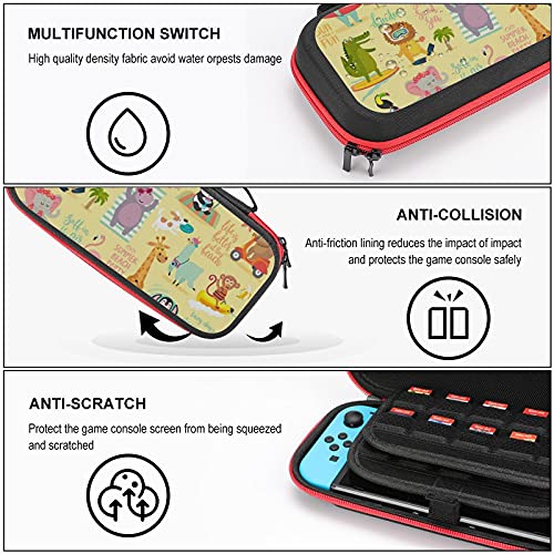 Носење случај за Nintendo Switch Case Case Animals Animals Hand Ranted Style, Summer ShockProof Thard Shell Protective Case Cover со 20 слотови