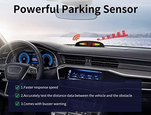 AUCAR Car Reverse Backup Parking Sensor Radar System, сензор за паркирање со 4 сензори за паркирање и LED дисплеј, 6M кабел 0,3-2M