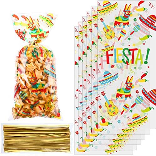 100 Парчиња Мексикански Фиеста Целофан Третираат Кеси, Синко Де Мајо Тематските Партија Корист Торба Пластични Бонбони Кеси Добрите
