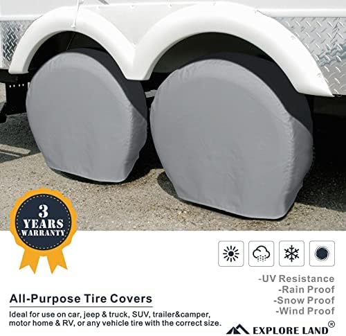 Истражете ги капаците на копнените гуми 4 пакувања - Заштитник на тркалото со цврсти гуми за камион, SUV, приколка, кампер, RV - Универзален