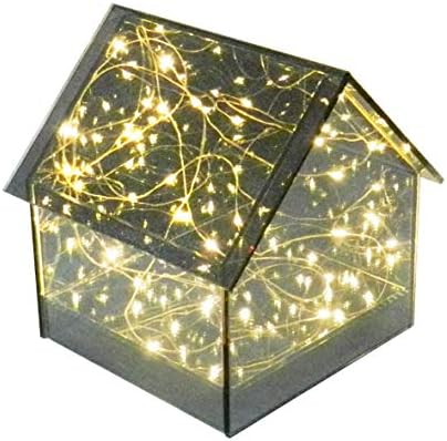 CVHomedeco. LED стринг светла со стаклена кабина со огледало на тави, управувана со батерија, виртуелен романтичен starвезден ефект на небото,
