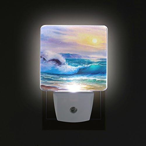 Наинл сет од 2 утро на морски бран шарено масло сликарство лето океанско изгрејсонце со габичен автоматски сензор предводен самрак до