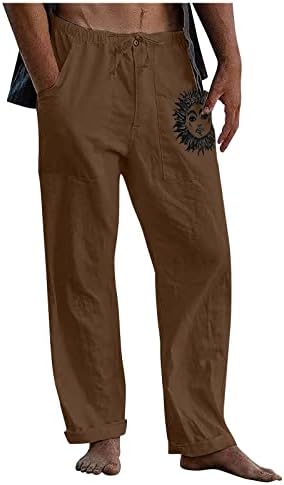Менс руно панталони потни пантолони за човечки лебави и удобни обични панталони памучни постелнини печатени панталони за влечење