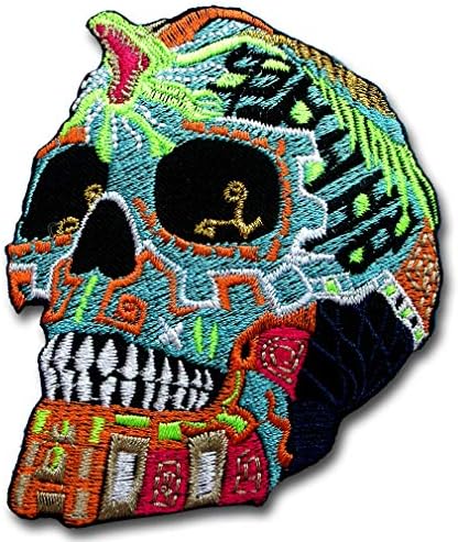 Верани Ацтек Воин шеќер Мексикански череп печ железо на елек Харли велосипедист племенски племенски ден на мртвите