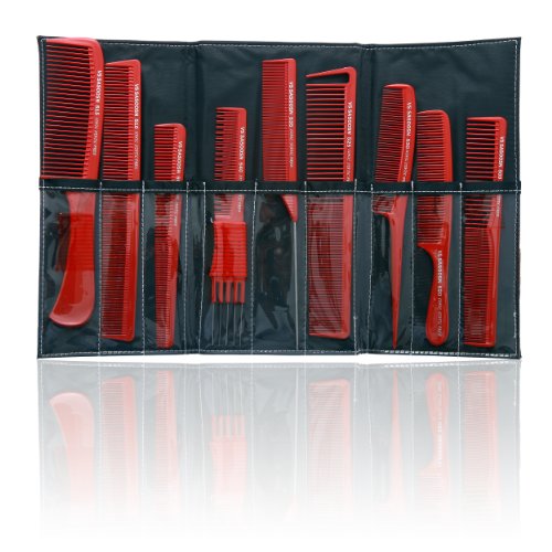 Шани Козметика 8 парче про чешел сет со црна торбичка нераскинлива про -серија чешли, црвена, 9,8 унца
